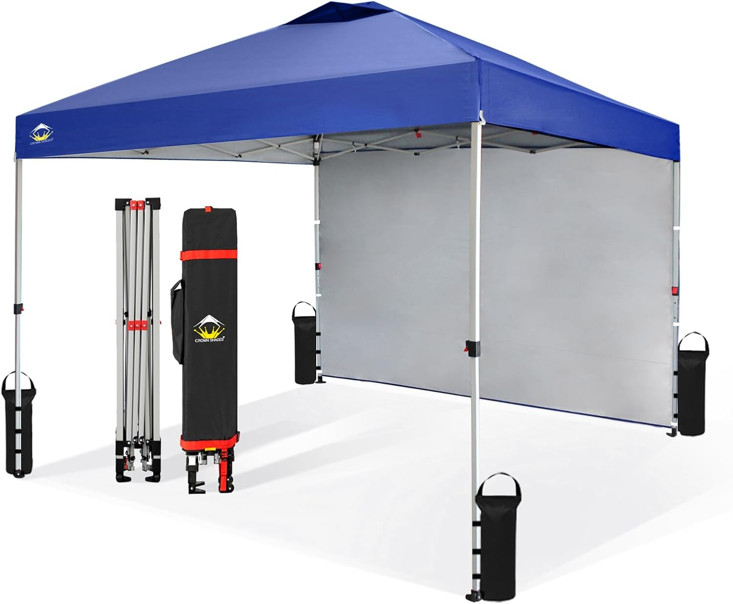 CROWN SHADES 10×10 Pop Up Canopy with 1 Side Wall – Beach Tent with One Push Setup – Outdoor Sun Shade for Events, Parties, Camping – Gazebo with STO-N-Go Cover Bag (Navy Blue)