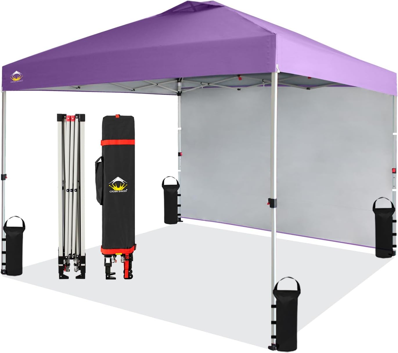 CROWN SHADES 10×10 Pop Up Canopy with 1 Side Wall – Beach Tent with One Push Setup – Outdoor Sun Shade for Events, Parties, Camping – Gazebo with STO-N-Go Cover Bag (Purple)