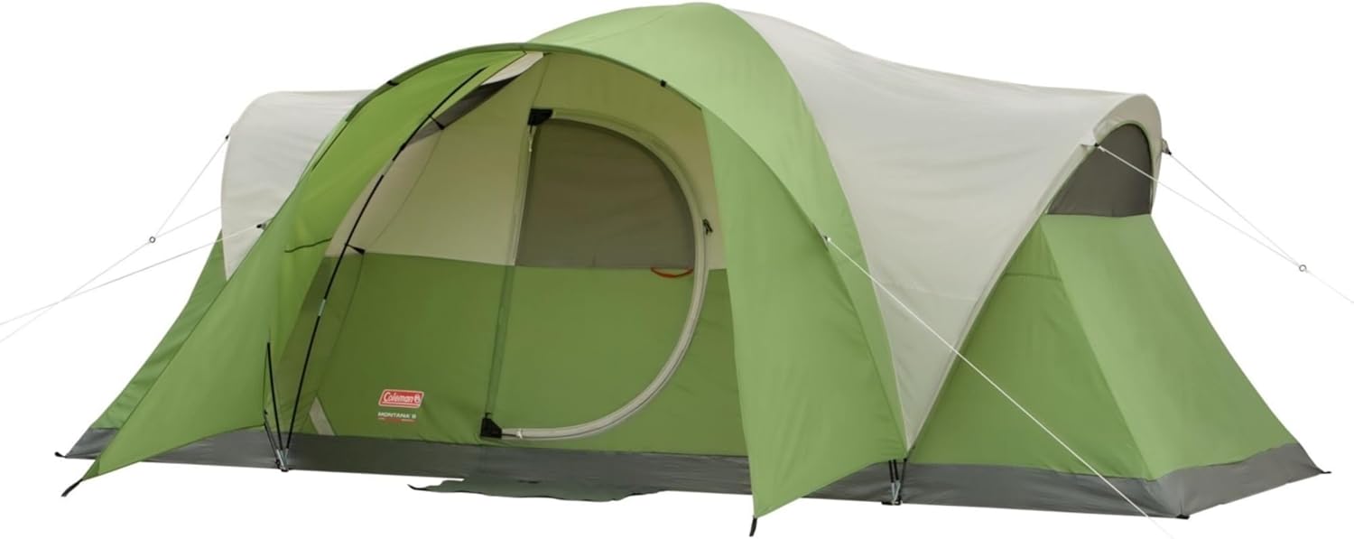 Coleman Montana 8P Family Tent with Waterproof Rainfly & Expandable Carry Bag Spacious Tent Fits 3 Queen Airbeds Sets Up in 15 Minutes
