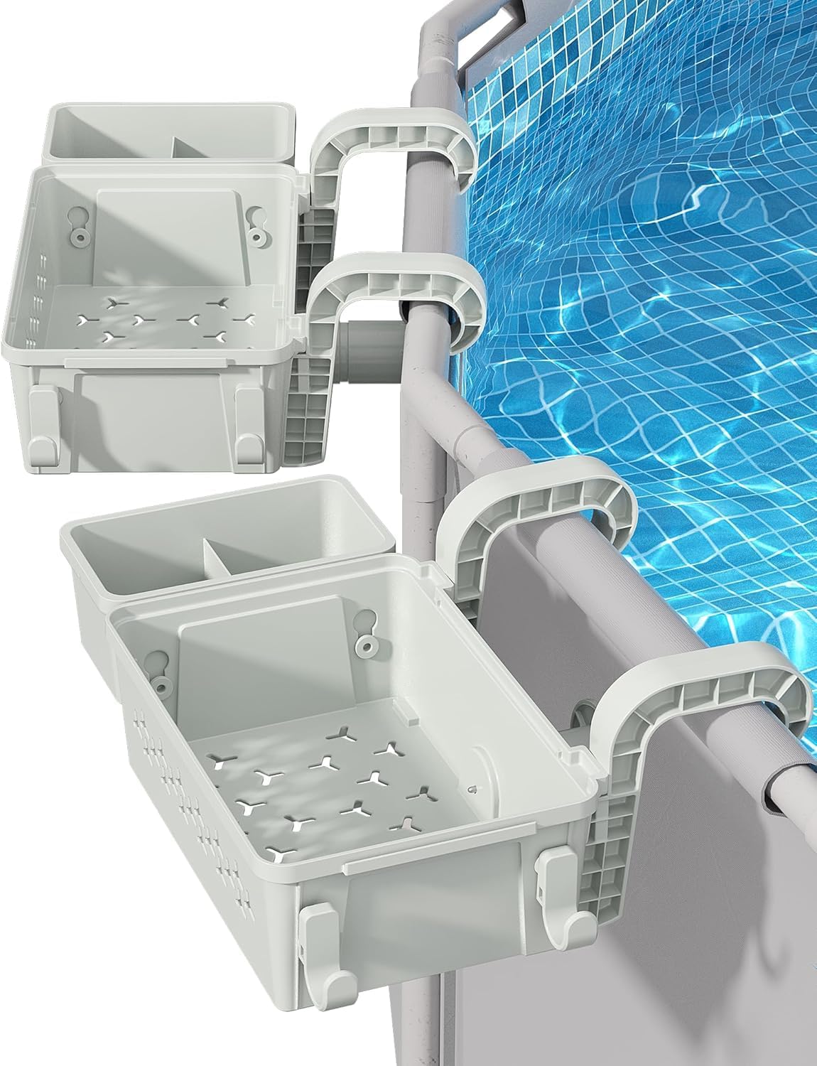 [PATENTED] POOLHACKER 2025 Upgrade 2 Sets Poolside Storage Basket – Original Above Ground Pool Accessories, Swimming Pool Storage Basket with Pool Cup Holder, Poolside Storage to Organize Cup Towel