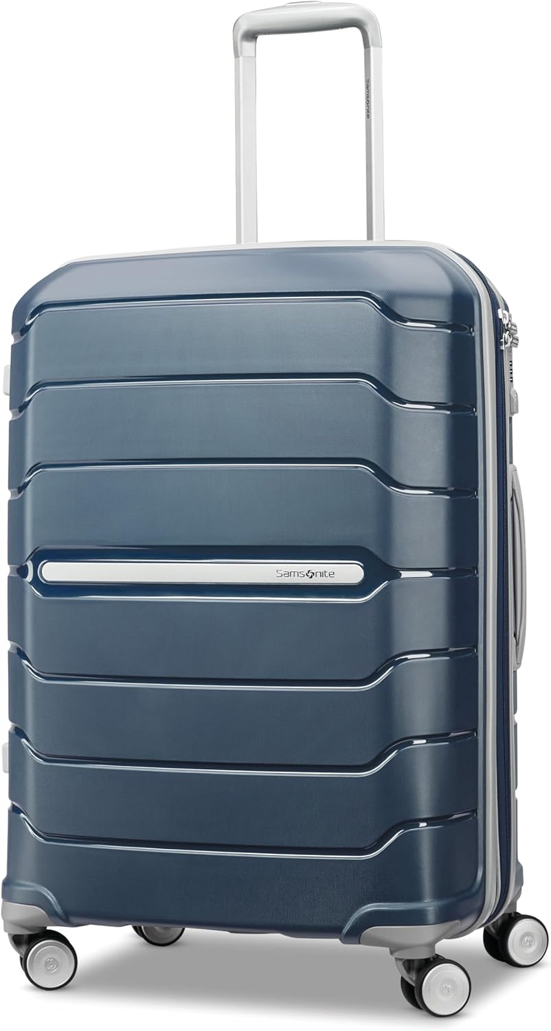 Samsonite Freeform 24-Inch Medium Luggage with Dual 360° Spinner Wheels – Checked Suitcase – TSA Lock, Airline-Approved – Lightweight Durable Polypropylene Expandable Hardshell – Navy