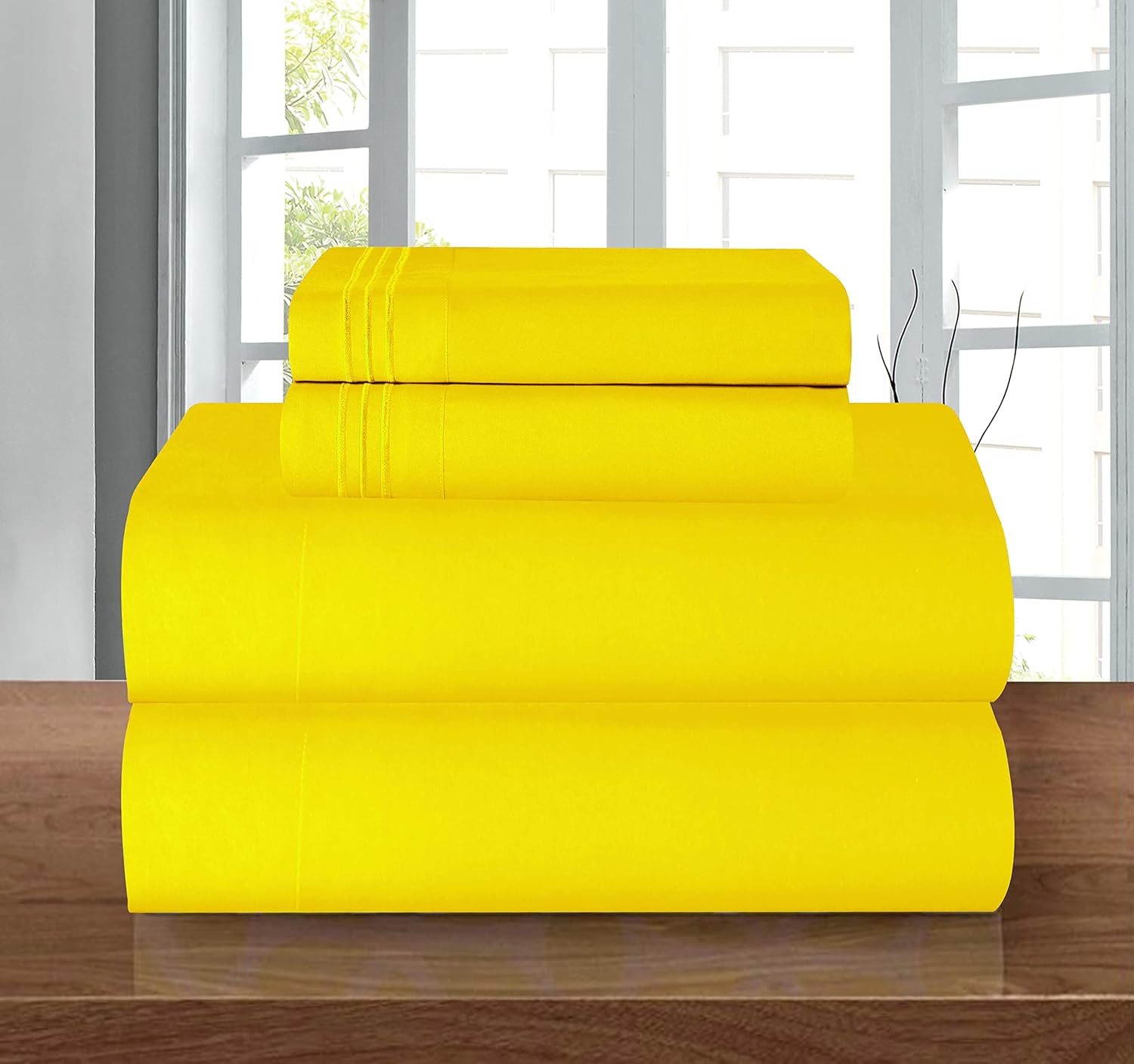 Elegant Comfort Luxury 1500 Premium Hotel Quality Microfiber 4-Piece Sheet Set – Wrinkle Resistant, All Around Elastic Fitted Sheet, Deep Pocket up to 16″, Queen, Yellow