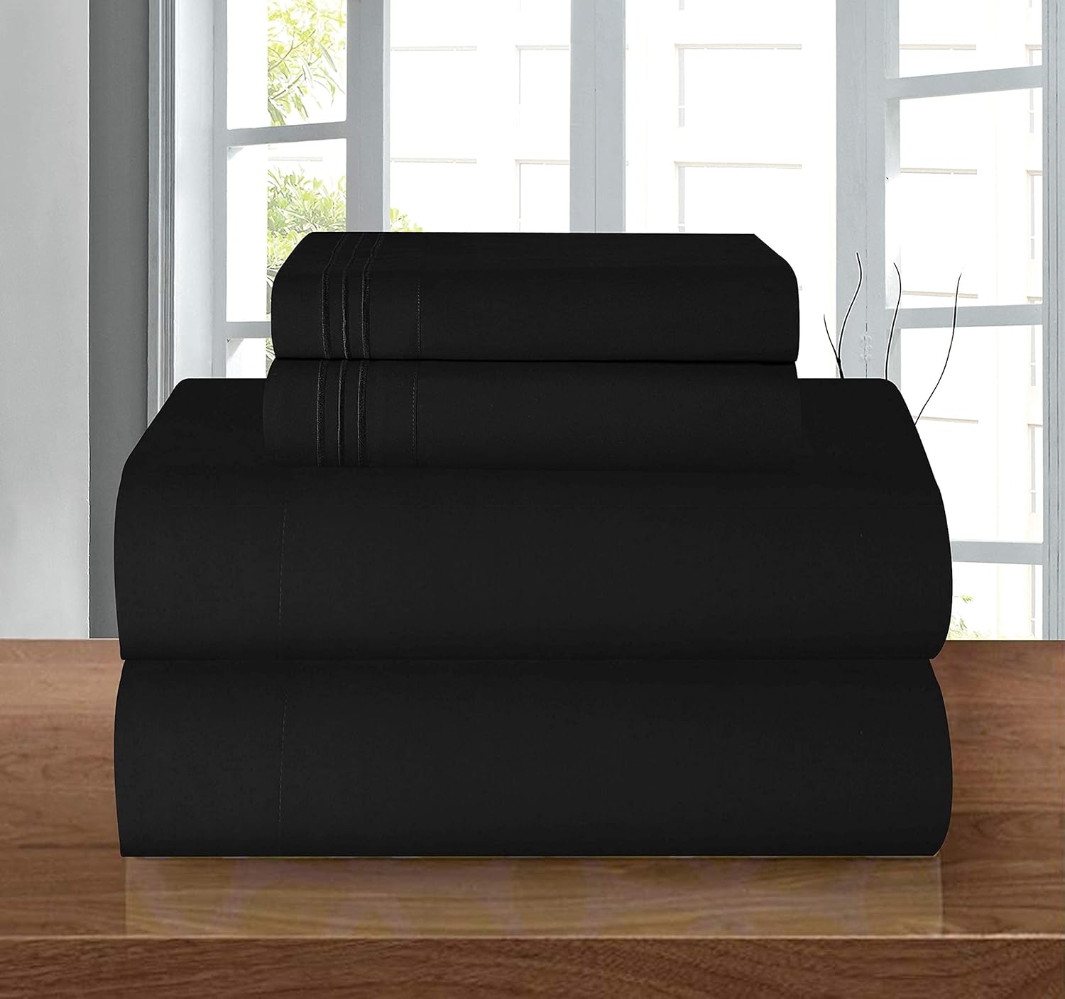 Elegant Comfort Luxury Soft 1500 Premier Egyptian 4-Piece Premium Hotel Quality Wrinkle Resistant Coziest Bedding Set, All Around Elastic Fitted Sheet, Deep Pocket, Twin/Twin XL, Black