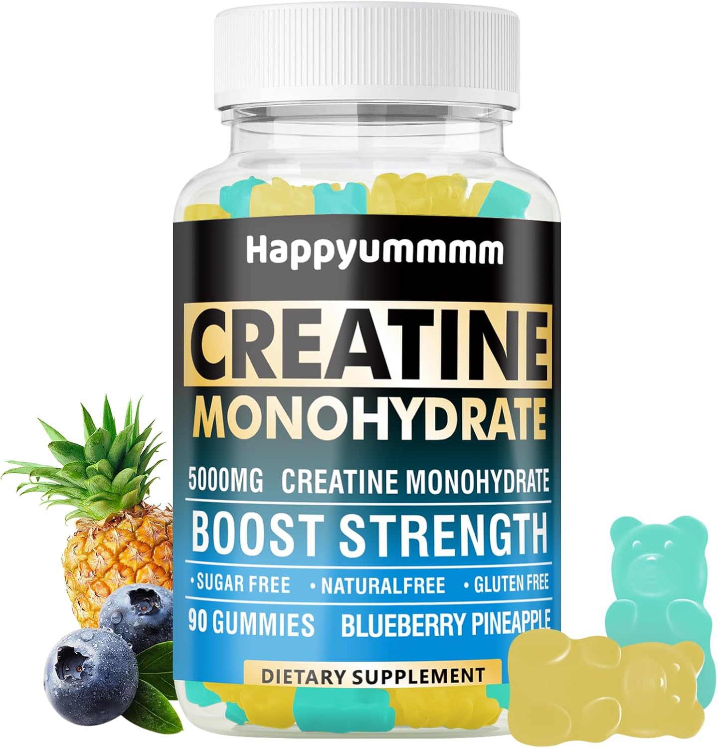 Creatine Monohydrate Gummies for Men & Women, Chewables Creatine Monohydrate for Muscle Strength, Muscle Builder, Energy Boost, Pre-Workout Supplement(90 Count)-Blueberry Pineapple.