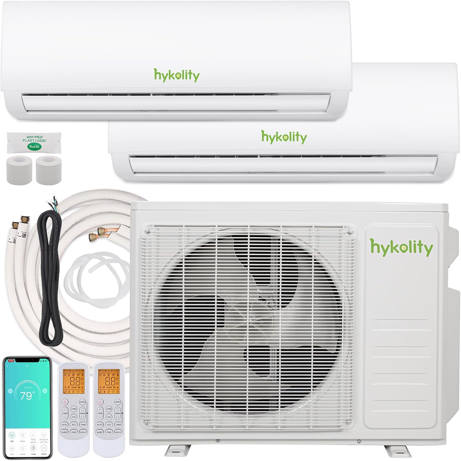 Hykolity Dual Zone 27000 BTU Wifi Enabled Mini Split Air Conditioner, 20 SEER2 208-230V 12000 BTU + 12000 BTU Ductless Wall Mounted Inverter Air Conditioner & Heater Pump with Installation Kits