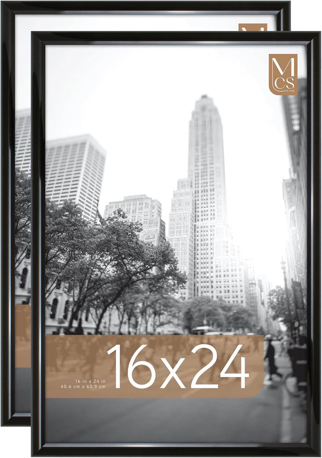MCS Trendsetter 16×24 Poster Frame Black High-Gloss, Vertical & Horizontal Wall Hanging Large Picture Frame for Photos, Posters & Art Prints (2-Pack)