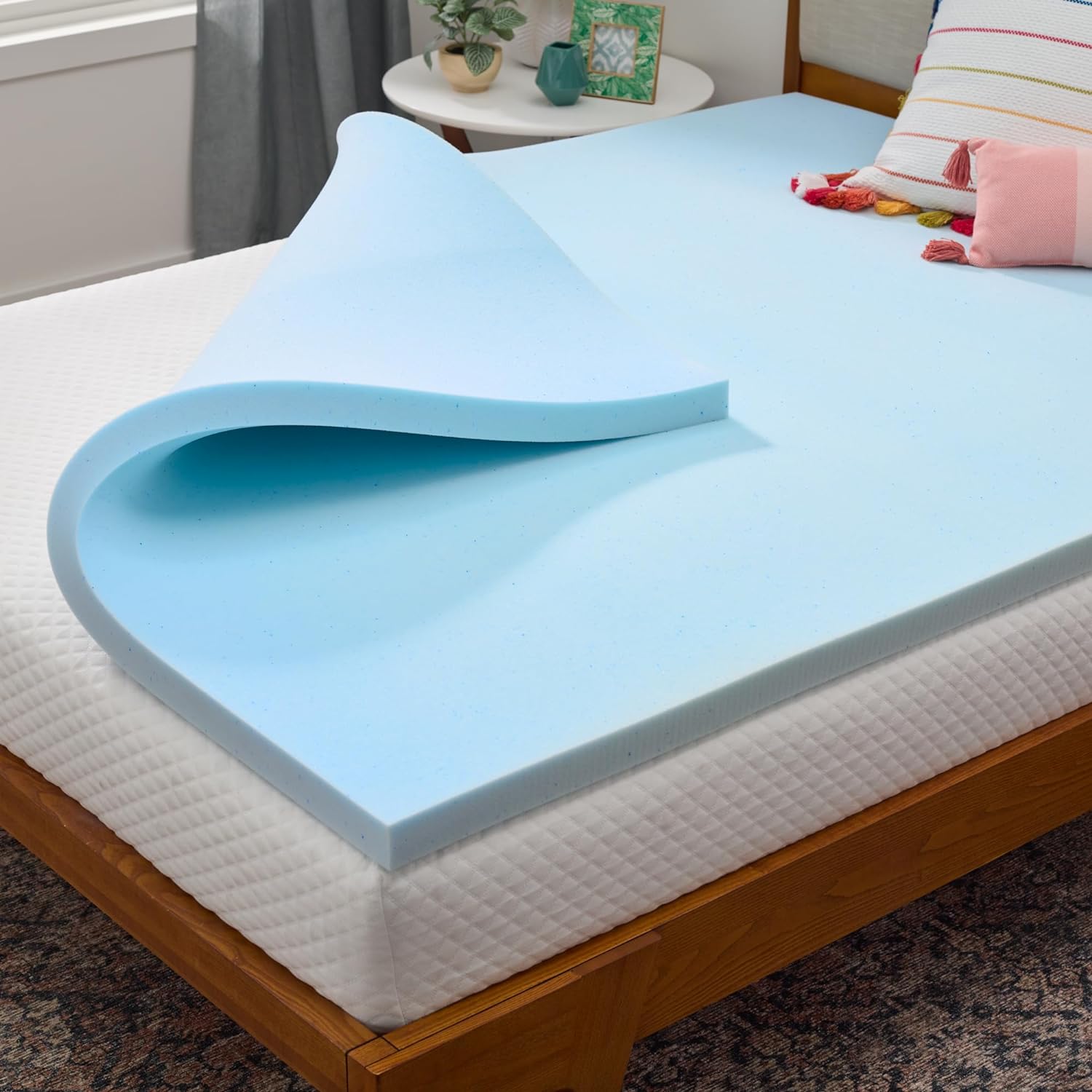 LINENSPA Memory Foam Mattress Topper – 2 Inch Gel Infused Memory Foam – Plush Feel – Cooling and Pressure Relieving – CertiPUR Certified – Dorm Room Essentials – King Size
